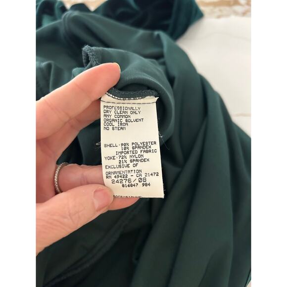 Jessica McClintock Dress Midi Green Velvet SZ12 Sheer Cowl Neck Holiday Party - Picture 7 of 10